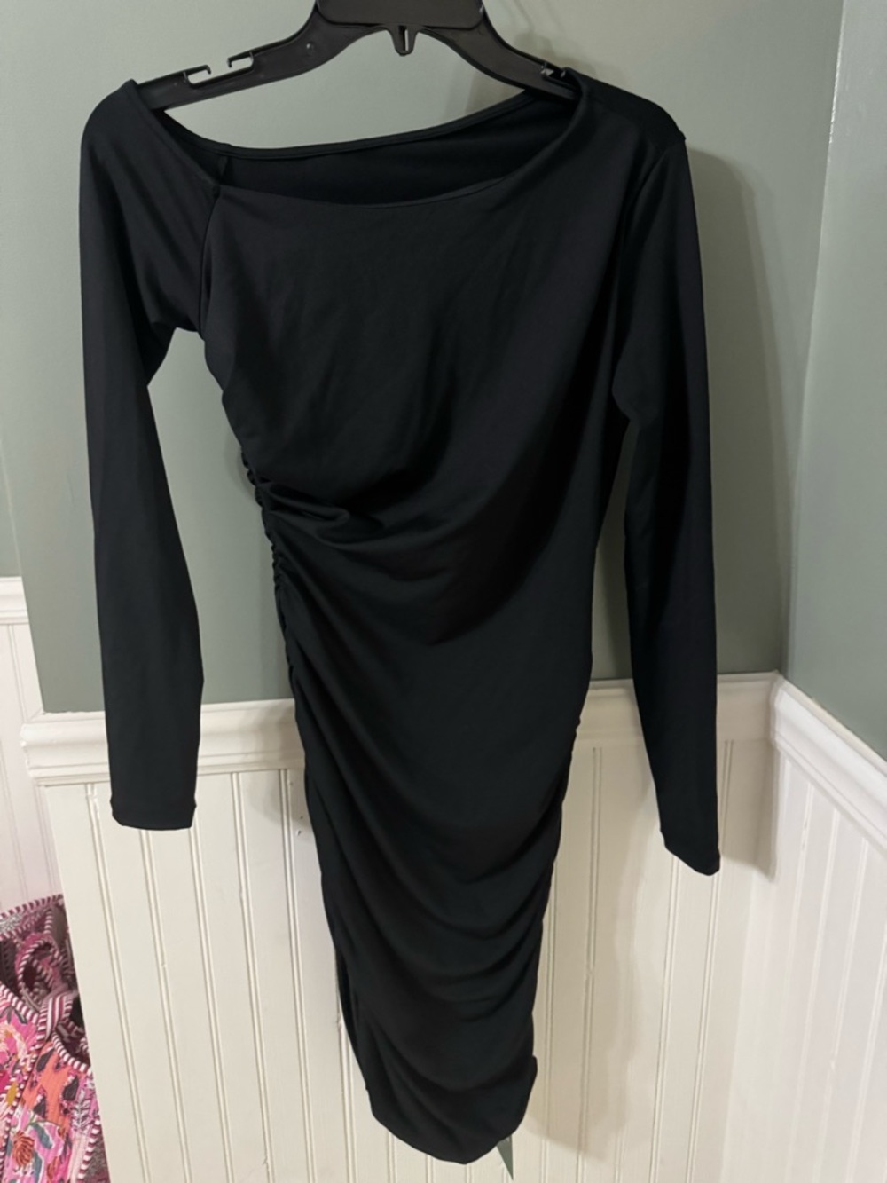 Halara NWT Black Long-Sleeve Ruched Midi Dress Small